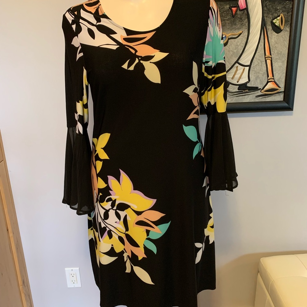 Voir Voir Black Dress with Colorful Floral Design